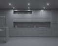 Wooden Kitchen With White Wall Design Big 3D-Modell