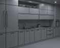 Wooden Kitchen With White Wall Design Big 3D-Modell
