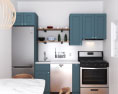 Blue Cabinets Contemporary Kitchen Design Small 3D-Modell