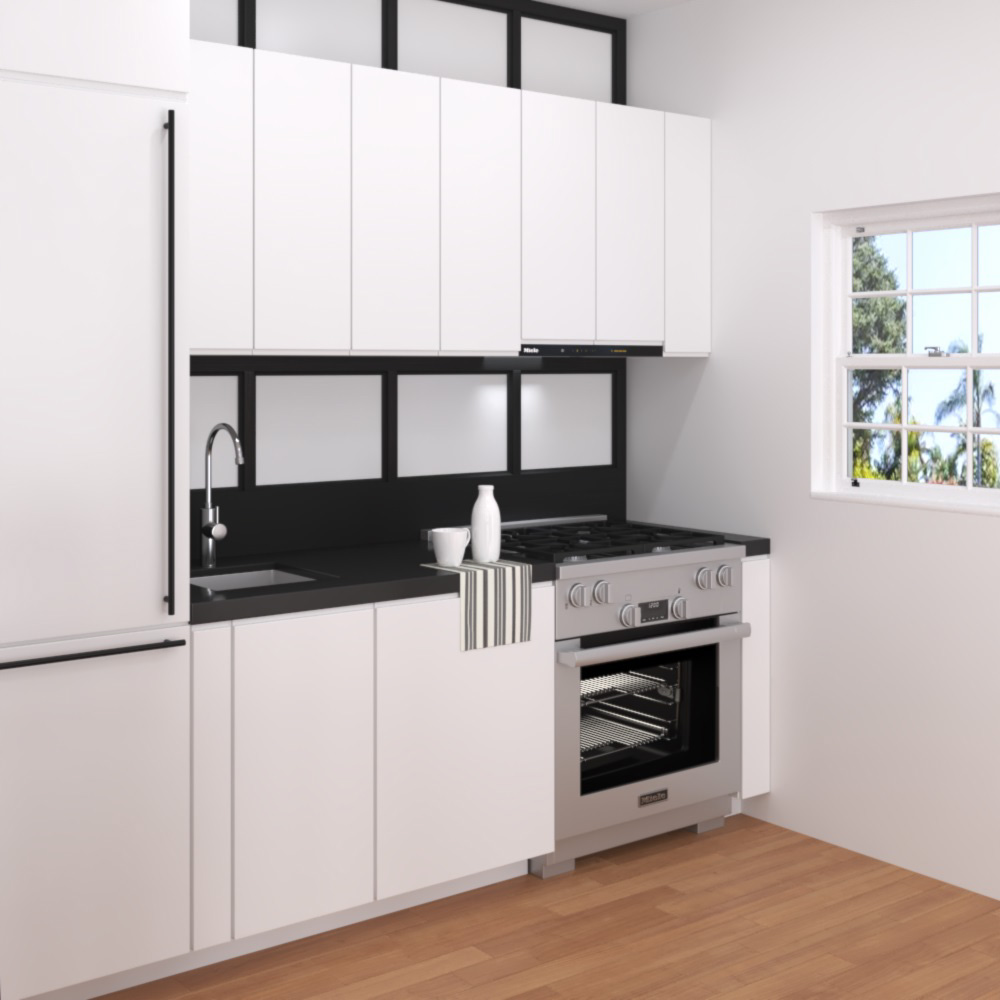 White Cabinets With Frosted Glass Contemporary Kitchen Design Small 3D model