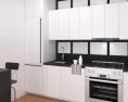 White Cabinets With Frosted Glass Contemporary Kitchen Design Small Modèle 3d