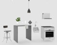 White Cabinets With Frosted Glass Contemporary Kitchen Design Small 3d model