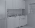 White Cabinets With Frosted Glass Contemporary Kitchen Design Small Modèle 3d