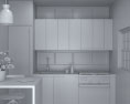White Cabinets With Frosted Glass Contemporary Kitchen Design Small 3d model