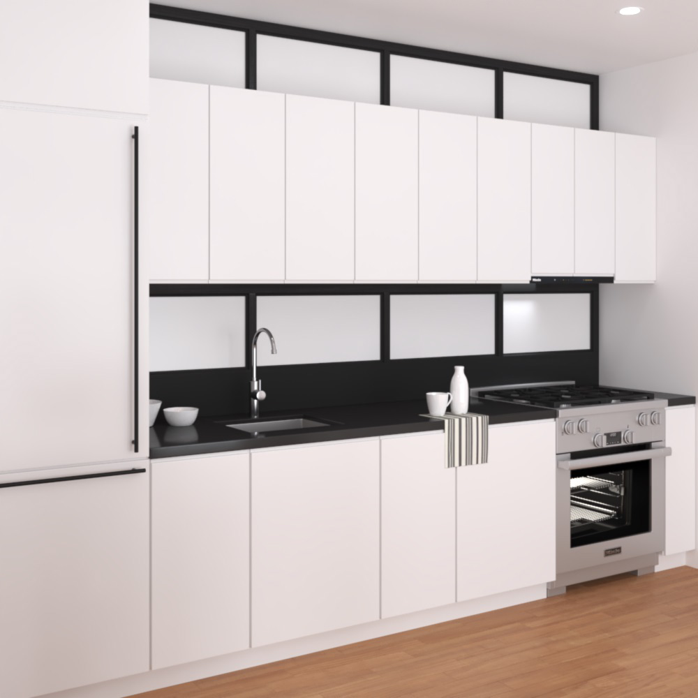 White Cabinets With Frosted Glass Contemporary Kitchen Design Medium 3D model