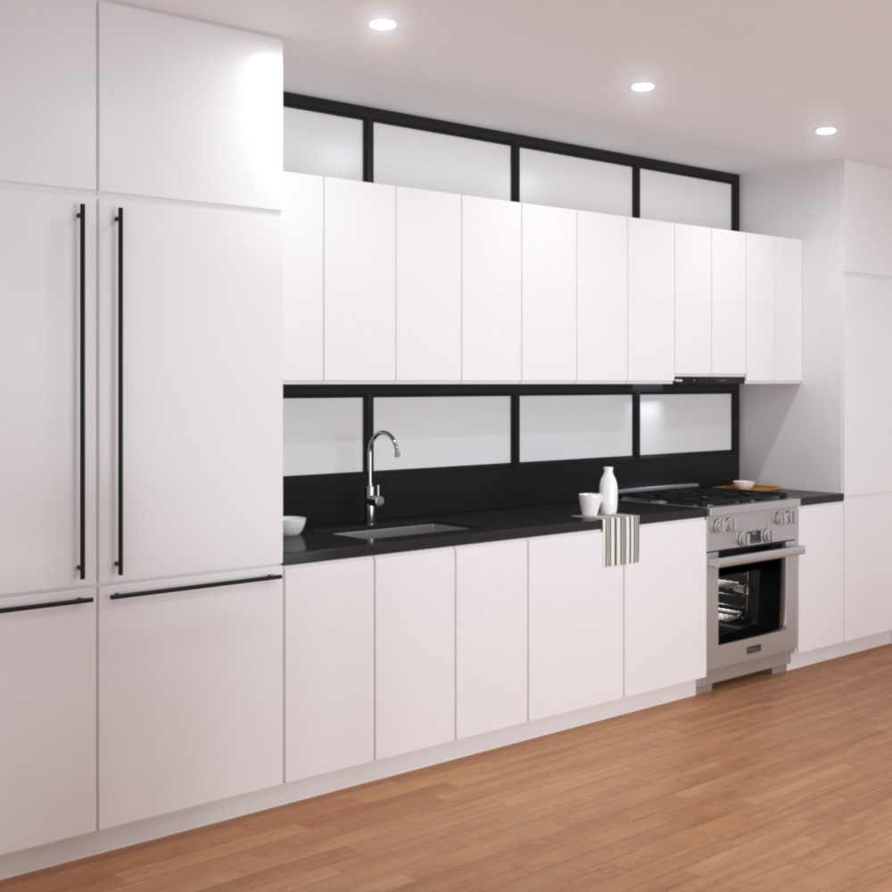 White Cabinets With Frosted Glass Contemporary Kitchen Design Big 3D model
