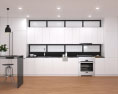 White Cabinets With Frosted Glass Contemporary Kitchen Design Big Modèle 3d