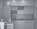 White Loft Contemporary Kitchen Design Small Modelo 3d