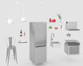 White Loft Contemporary Kitchen Design Medium 3D-Modell