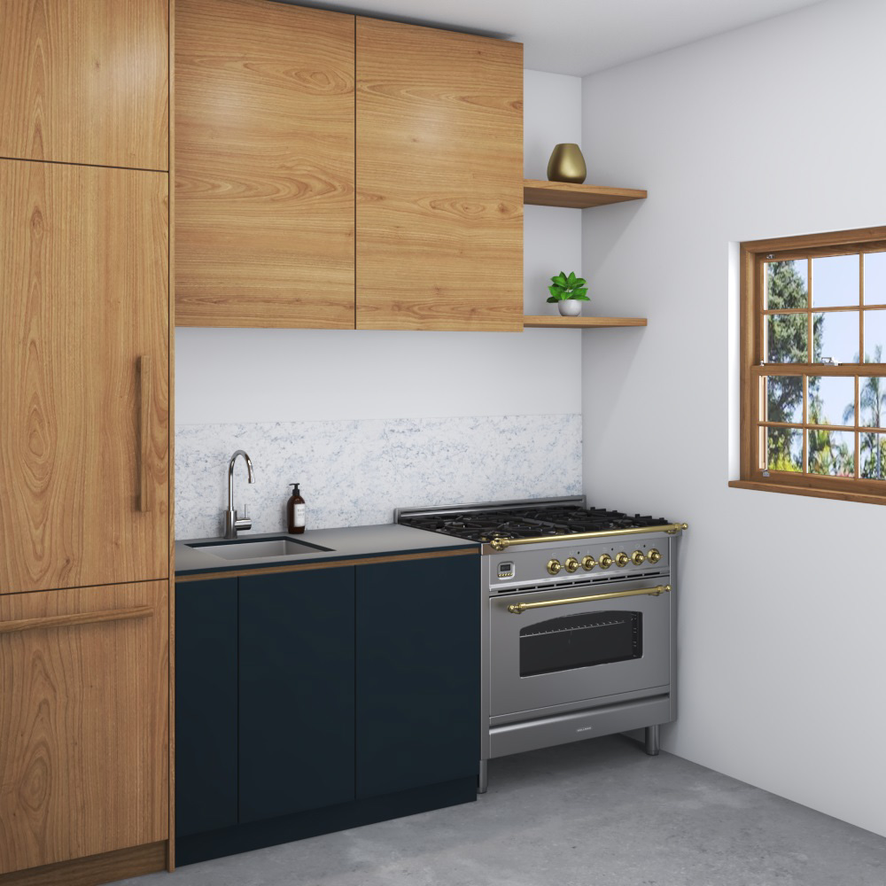 Modern Black And Wooden Kitchen Design Small 3D модель