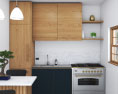 Modern Black And Wooden Kitchen Design Small Modelo 3d