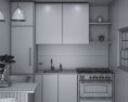 Modern Black And Wooden Kitchen Design Small Modello 3D