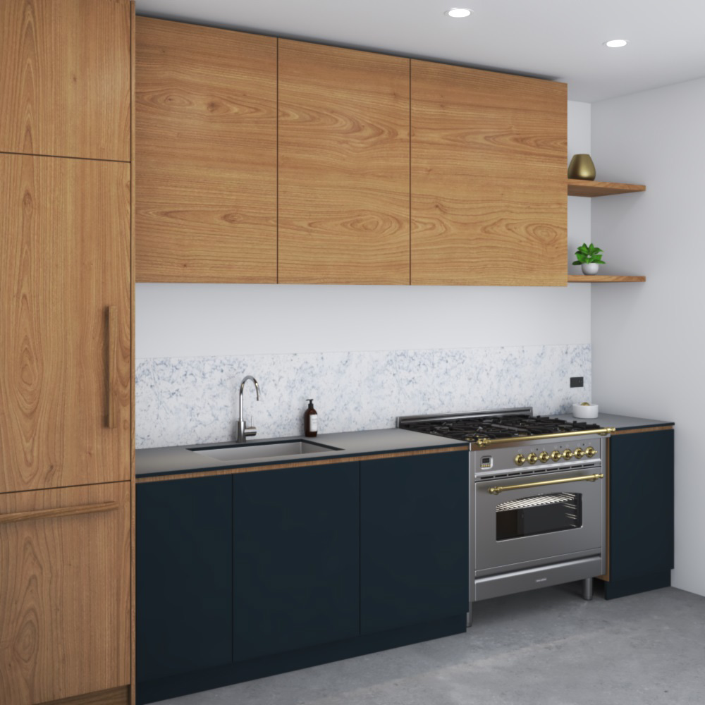 Modern Black And Wooden Kitchen Design Medium Modello 3D