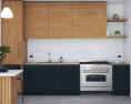 Modern Black And Wooden Kitchen Design Medium Modèle 3d