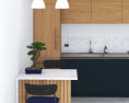 Modern Black And Wooden Kitchen Design Medium Modello 3D