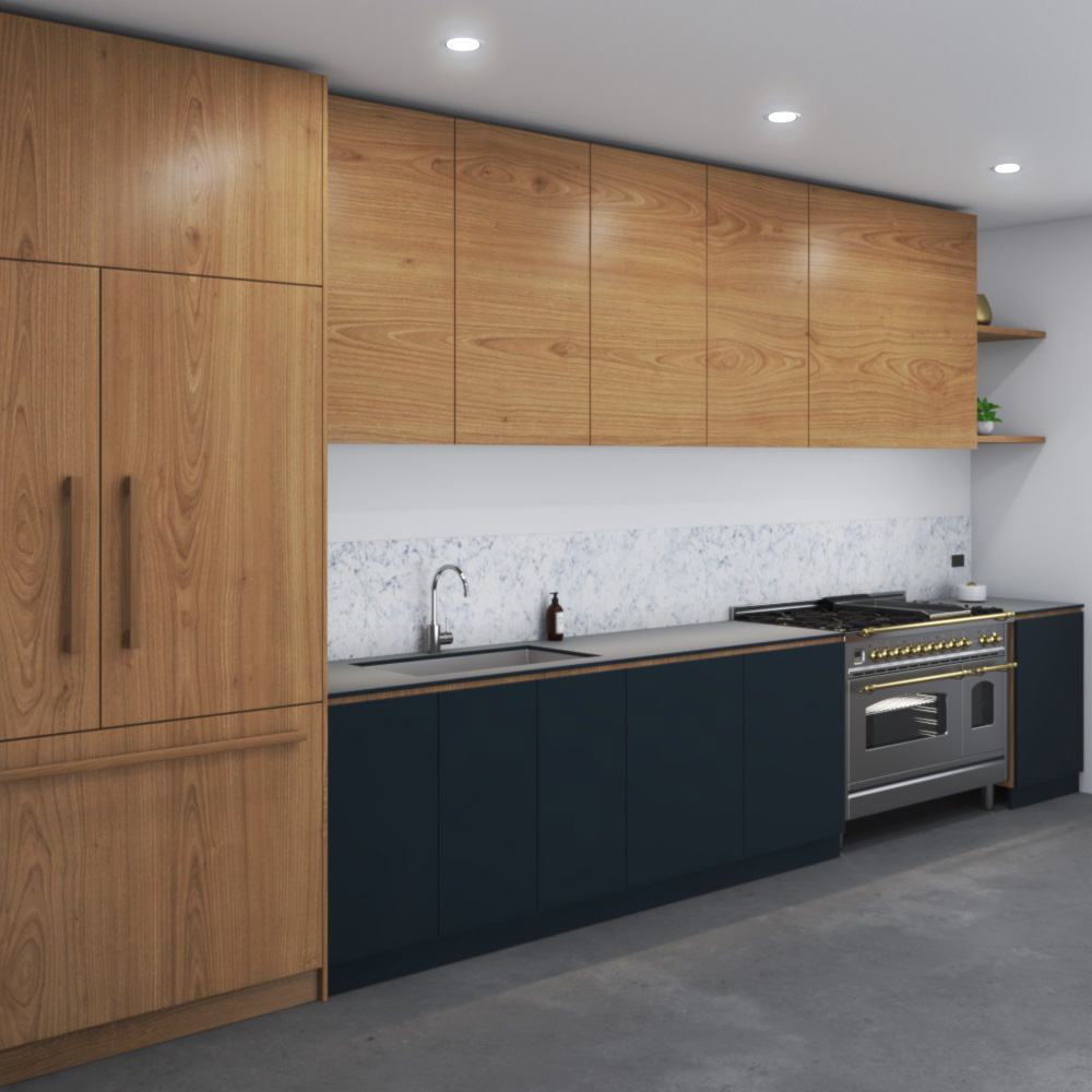 Modern Black And Wooden Kitchen Design Big Modello 3D