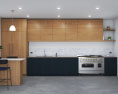 Modern Black And Wooden Kitchen Design Big Modello 3D