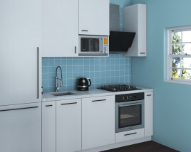 Traditional Kitchen White And Blue Design Small Modello 3D