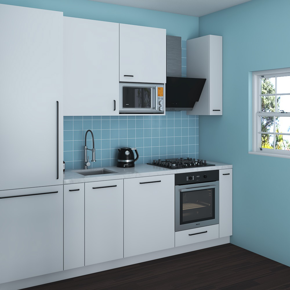 Traditional Kitchen White And Blue Design Small Modello 3D