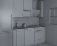 Traditional Kitchen White And Blue Design Small Modèle 3d
