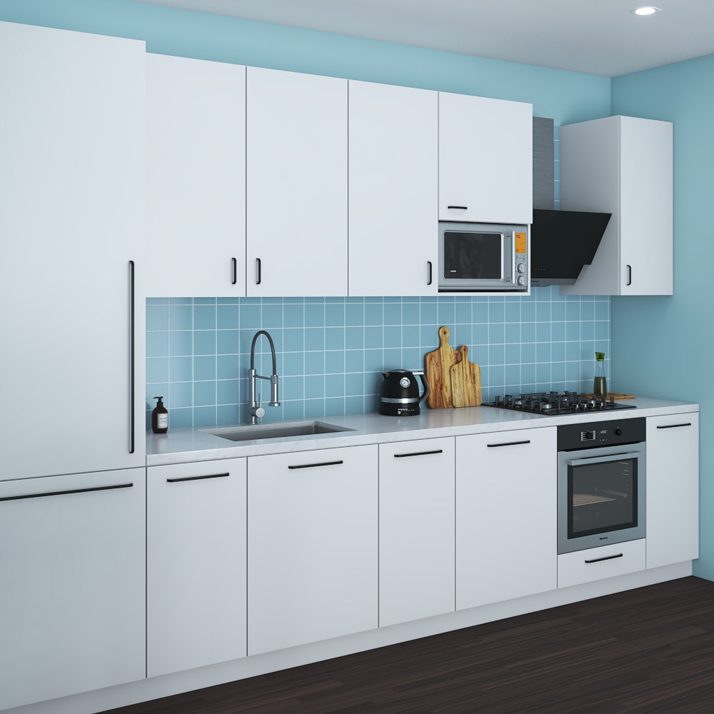 Traditional Kitchen White And Blue Design Medium 3D model