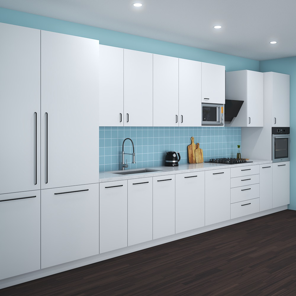 Traditional Kitchen White And Blue Design Big Modelo 3d