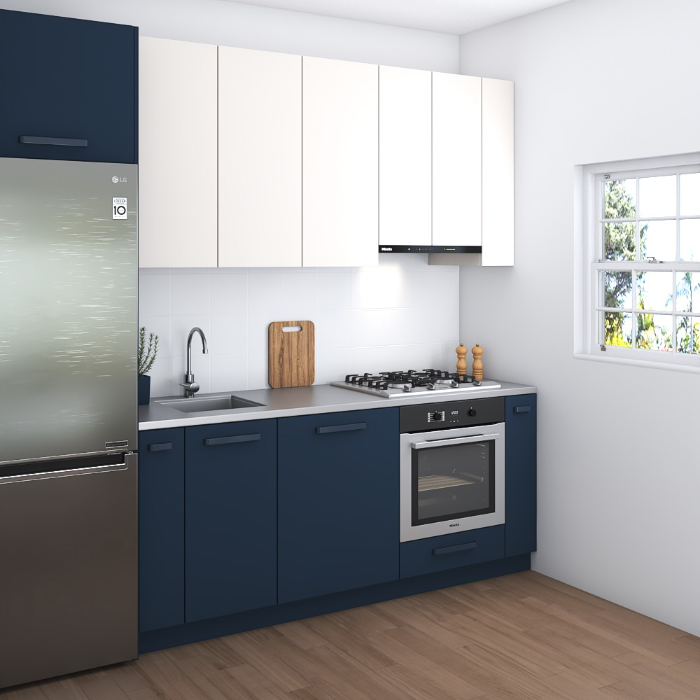 Contemporary Kitchen Blue Design Small Modelo 3d