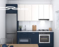 Contemporary Kitchen Blue Design Small Modèle 3d