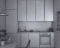 Contemporary City White Kitchen Design Small 3D модель