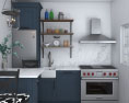 Traditional Country Blue Kitchen Design Small Modelo 3d