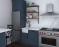 Traditional Country Blue Kitchen Design Small Modello 3D
