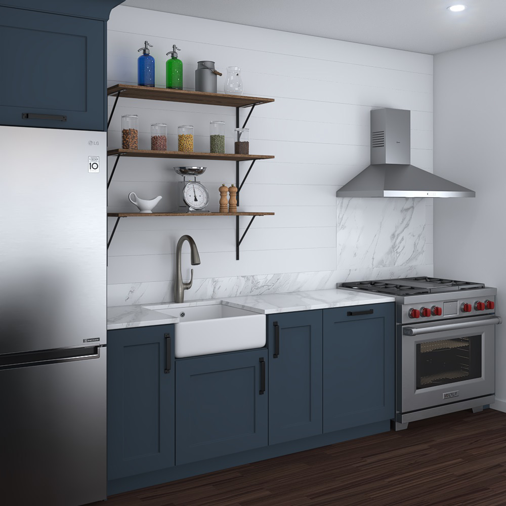 Traditional Country Blue Kitchen Design Medium 3D-Modell