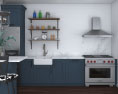 Traditional Country Blue Kitchen Design Medium Modello 3D