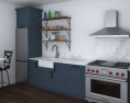 Traditional Country Blue Kitchen Design Medium Modello 3D