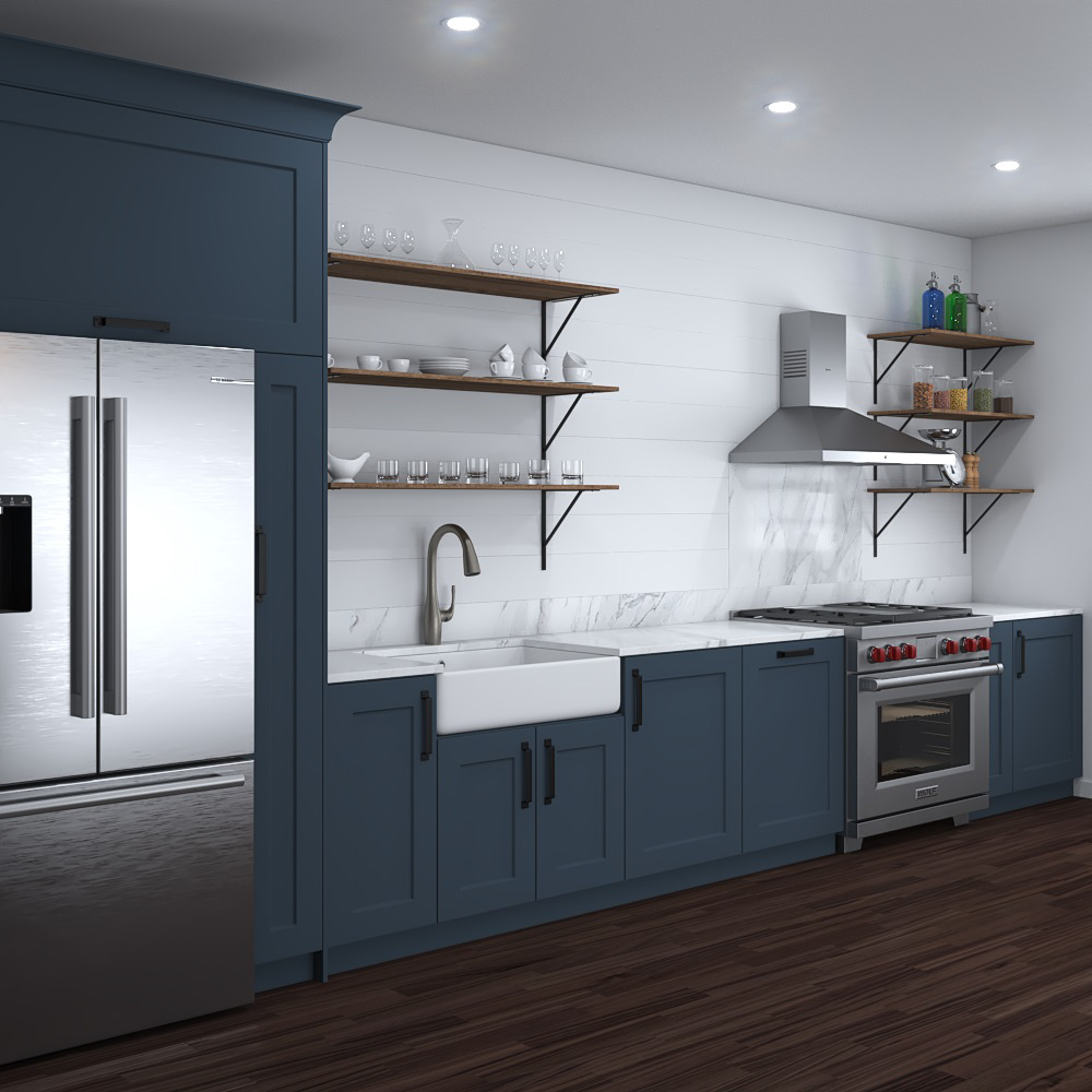 Traditional Country Blue Kitchen Design Big Modelo 3d
