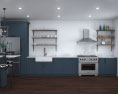 Traditional Country Blue Kitchen Design Big Modèle 3d