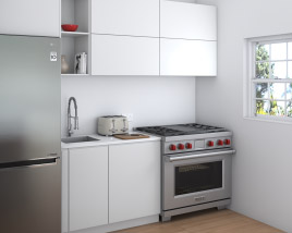 Contemporary White Interior Kitchen Design Small Modèle 3D