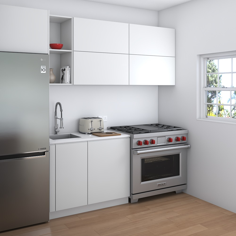 Contemporary White Interior Kitchen Design Small Modelo 3d
