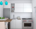 Contemporary White Interior Kitchen Design Small Modello 3D