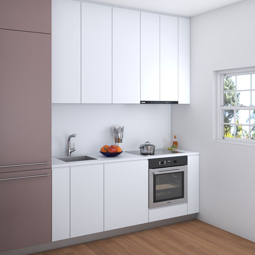 Modern White Interior Kitchen Design Small Modello 3D