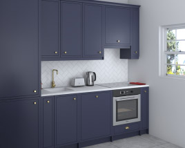 Traditional City Blue Kitchen Design Small 3D-Modell