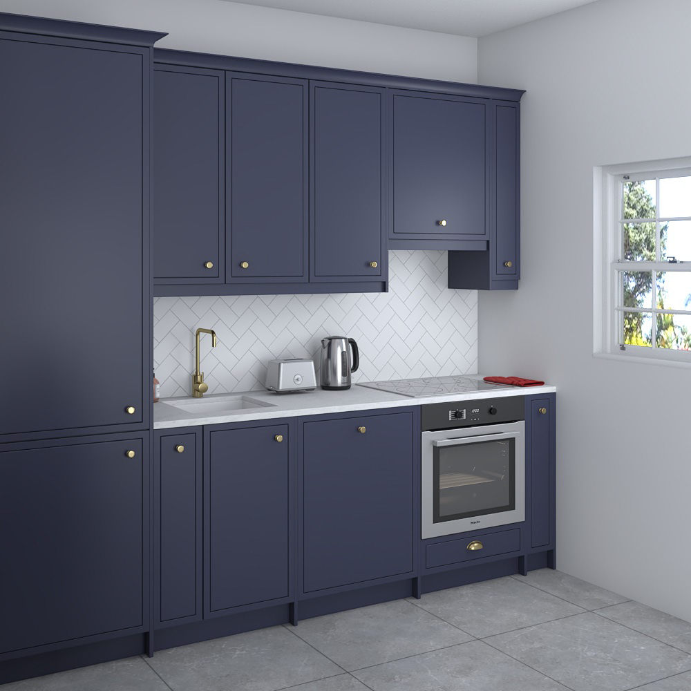 Traditional City Blue Kitchen Design Small 3D 모델 