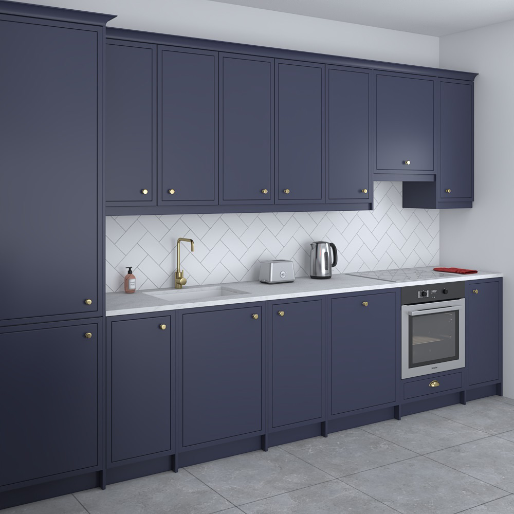 Traditional City Blue Kitchen Design Medium 3Dモデル