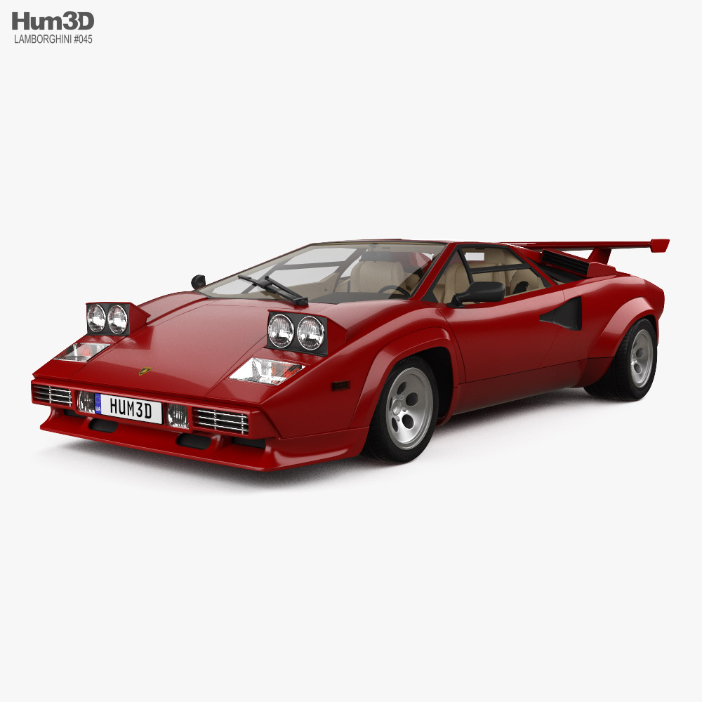 Lamborghini Countach 5000 QV HQインテリアと 1985 3Dモデル