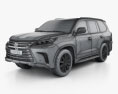 Lexus LX HQインテリアと 2019 3Dモデル wire render