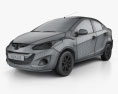 Mazda 2 轿车 2014 3D模型 wire render