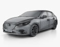 Mazda 3 Fließheck mit Innenraum 2016 3D-Modell wire render
