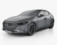 Mazda 3 해치백 2023 3D 모델  wire render