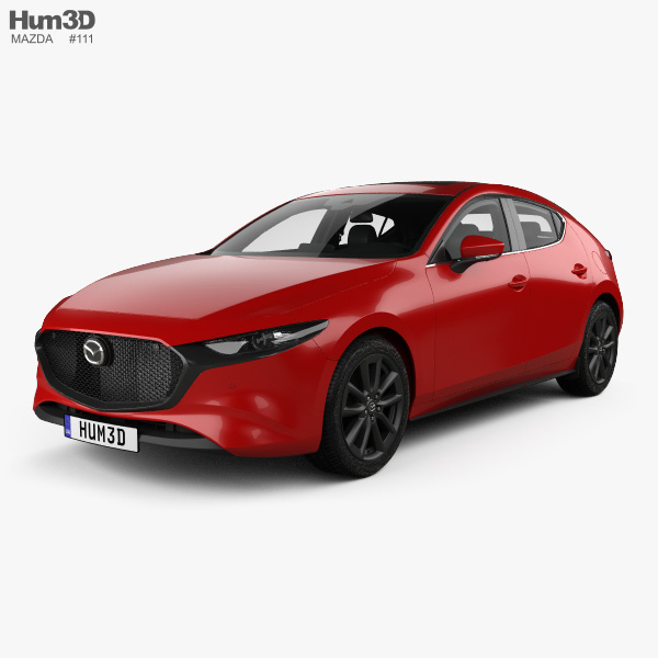 Mazda 3 ハッチバック HQインテリアと とエンジン 2019 3Dモデル
