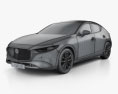 Mazda 3 해치백 인테리어 가 있는 와 엔진이 2023 3D 모델  wire render